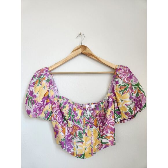 Astr the label Floral Puff Sleeve Smocked Crop Top | Size M - Picture 1 of 4